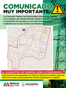 📢 CORTE DE ENERGÍA POR MANTENIMIENTO DE CFE ⚡